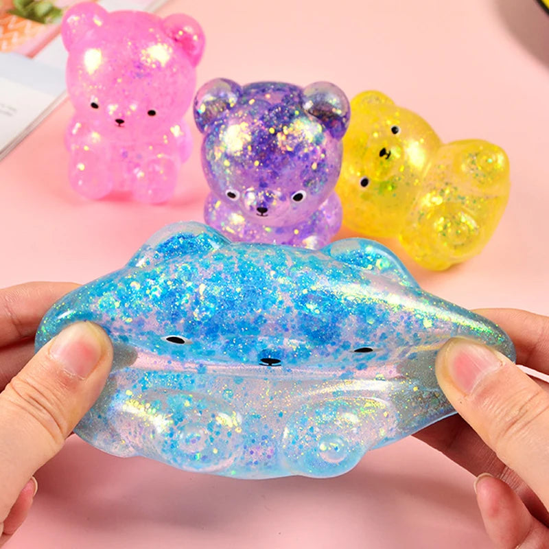 🐻 Ourson Magique Pailleté – Squishy Anti-Stress ✨