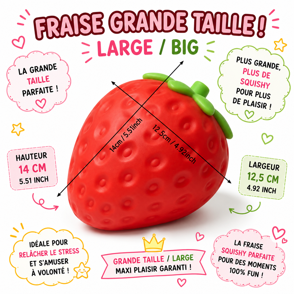 🍓 Fraise Squishy XXL – Douce, Moelleuse & Ultra Satisfaisante